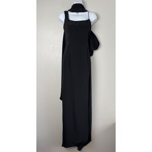 L'Wren Scott Madame Du Barry black scarf sleeveless high slit maxi dress 44